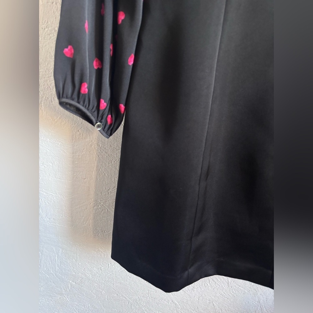 PORTS Silk Black Red Heart Pattern Long Sleeve Ruffle Bow Tie Mini Dress - Picture 11 of 14